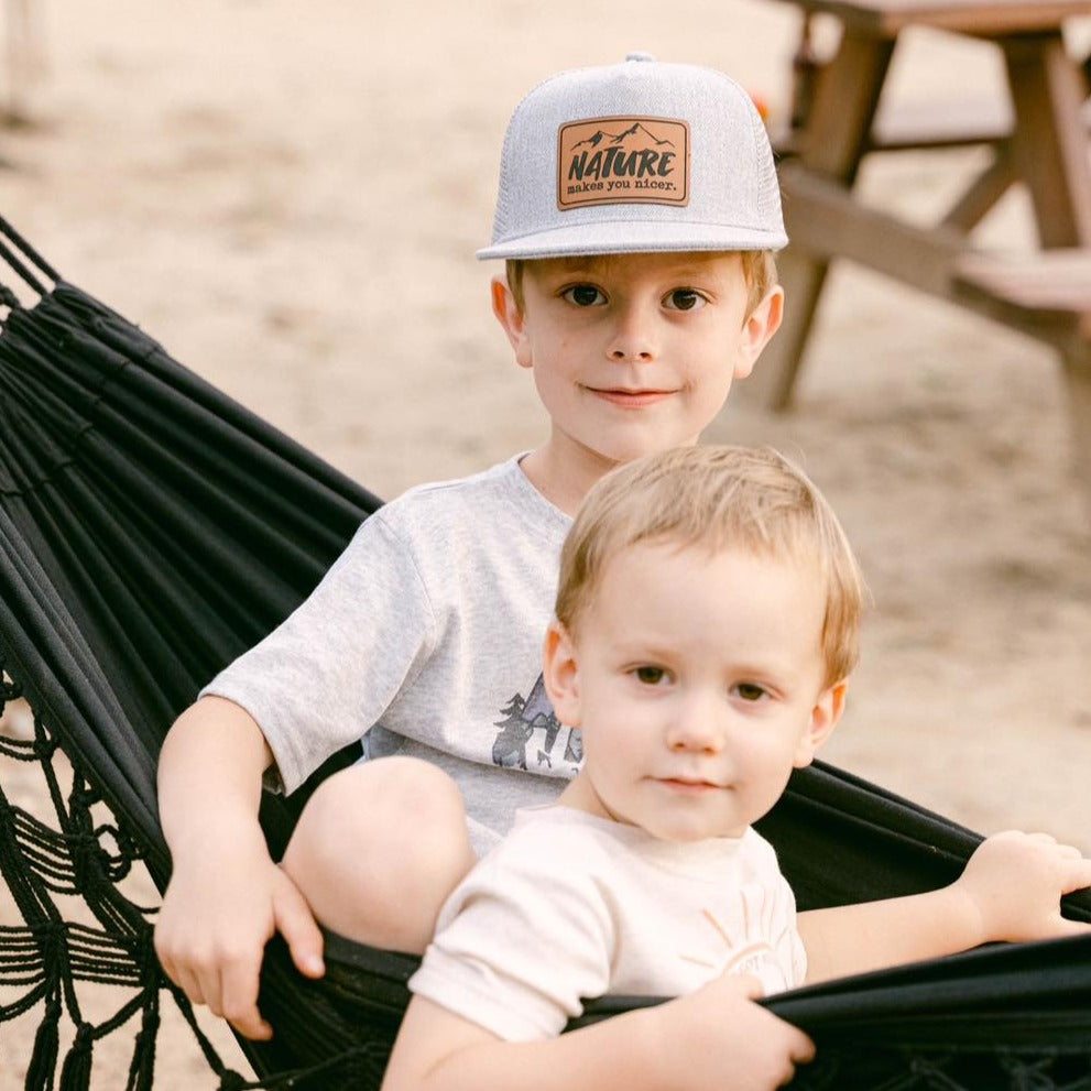 "Nature Makes you Nicer" Mesh Back Trucker Hat for Outdoor Explorers | Youth Size | FOUR Color Options