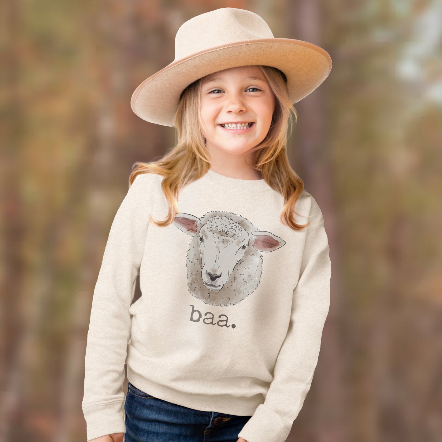 "baa" Sheep Beige Toddler/Youth Long Sleeve Shirt