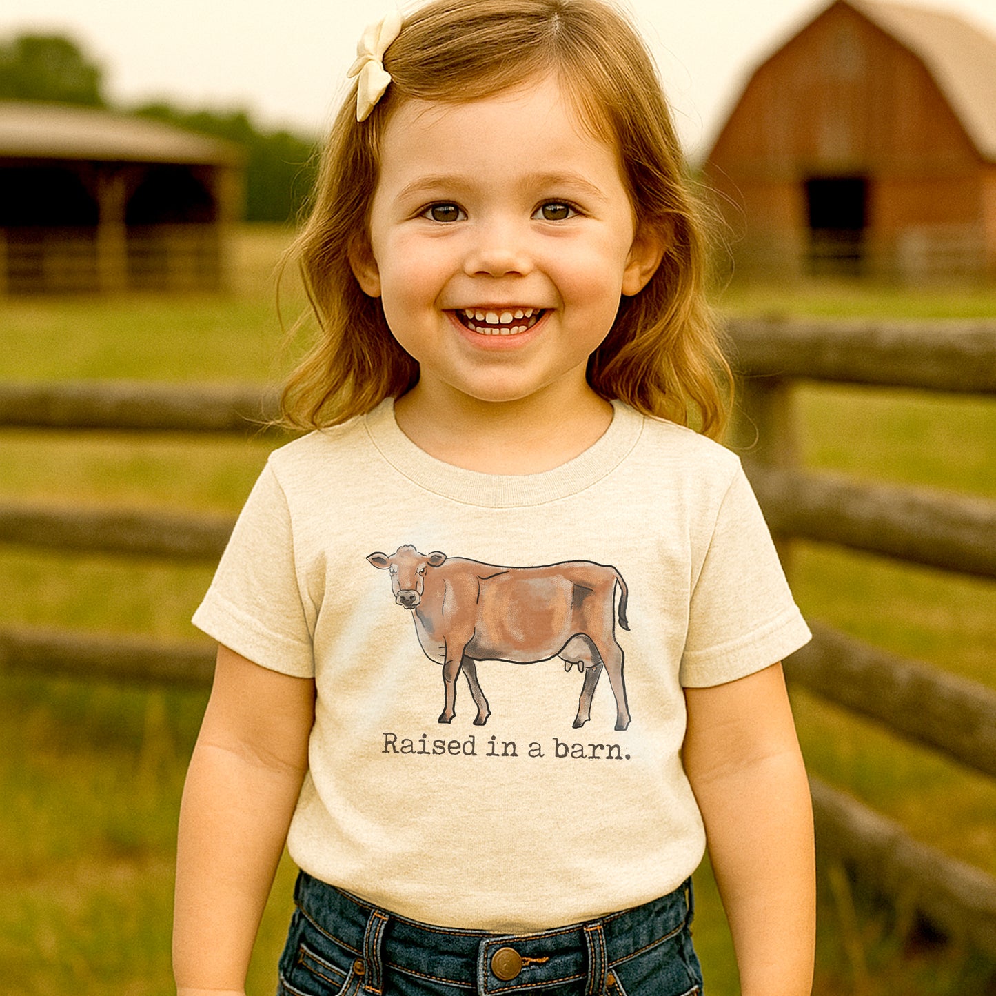 "Raised in a barn" Cow Tee
