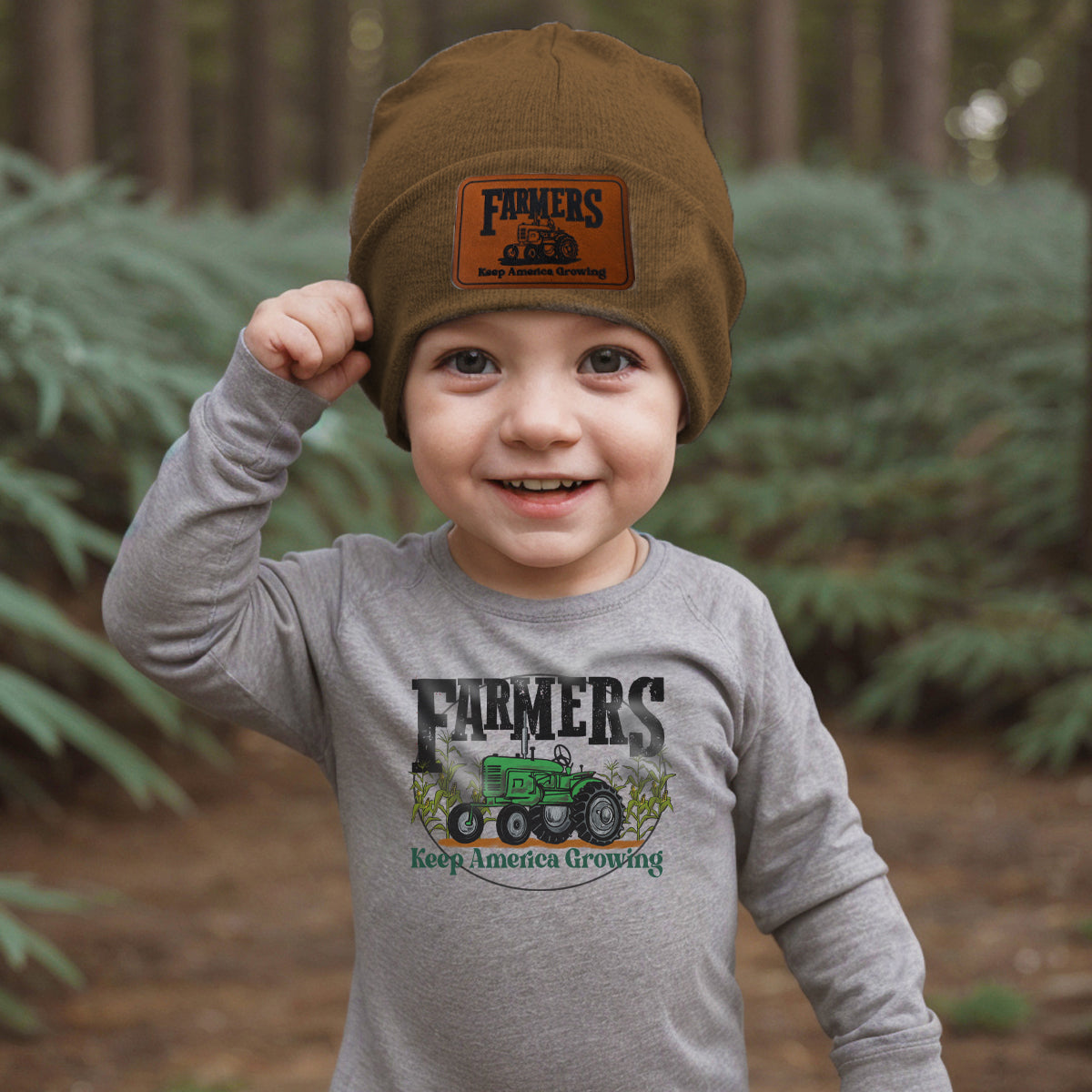 Green Tractor "Farmers keep America growing" Grey Long Sleeve