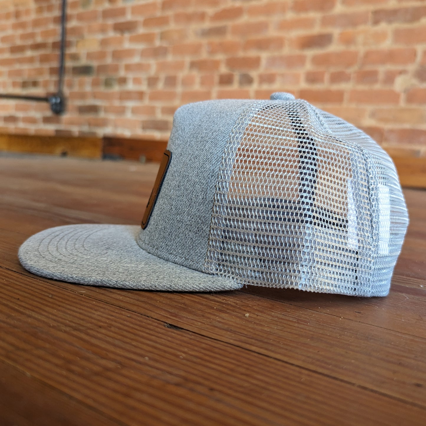 "Drive" Tractor Heather Grey mesh Adjustable Snapback hat with leather patch