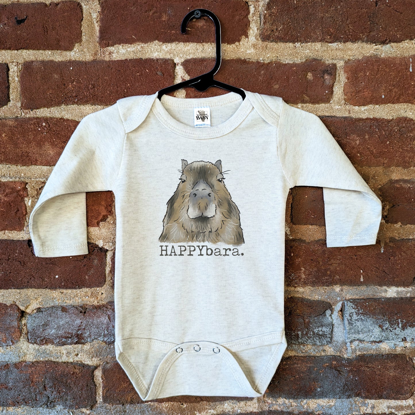"HAPPYbara" Capybara Quirky Beige Baby Body Suit