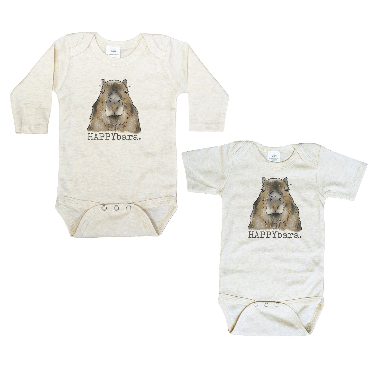 "HAPPYbara" Capybara Quirky Beige Baby Body Suit
