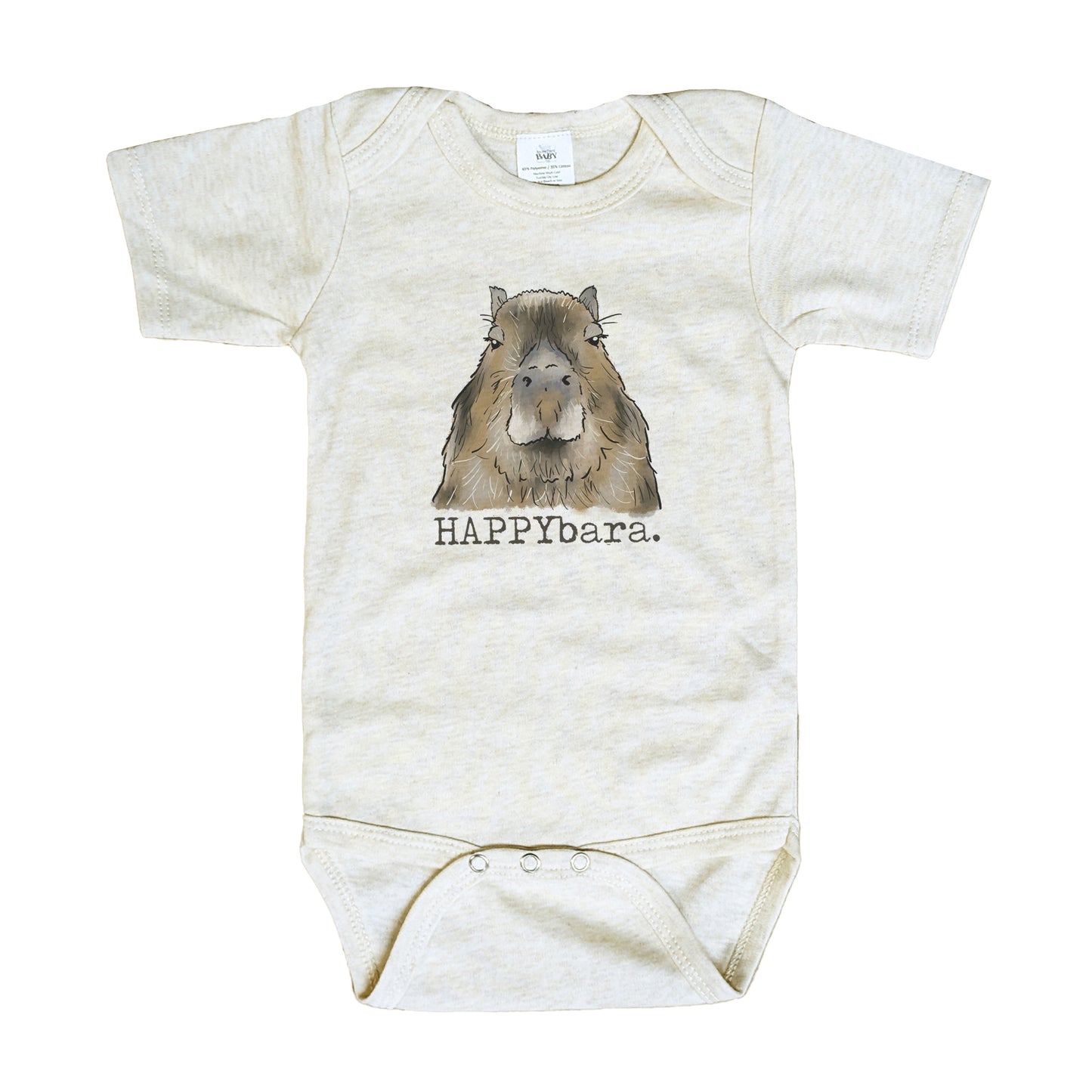 "HAPPYbara" Capybara Quirky Beige Baby Body Suit