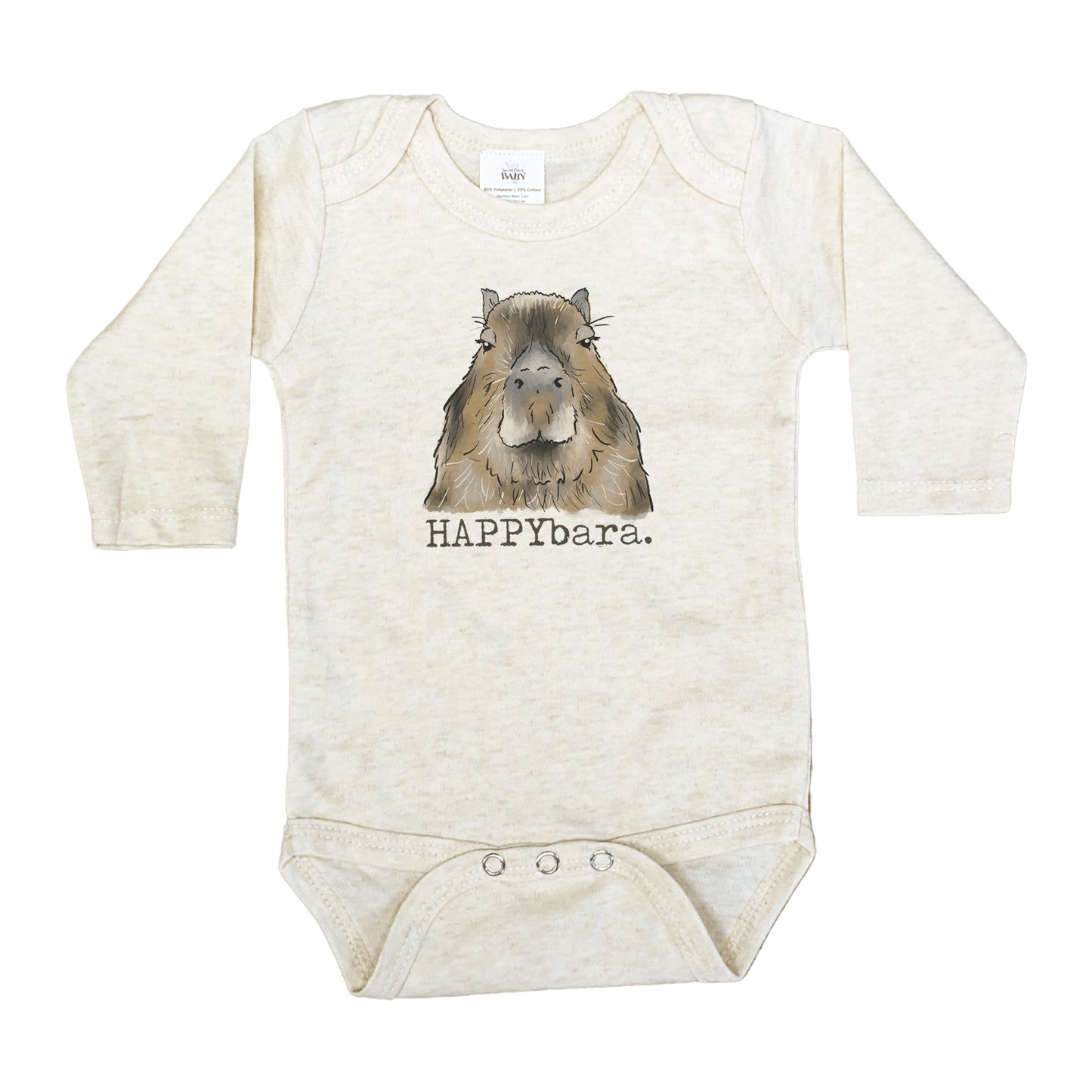 "HAPPYbara" Capybara Quirky Beige Baby Body Suit