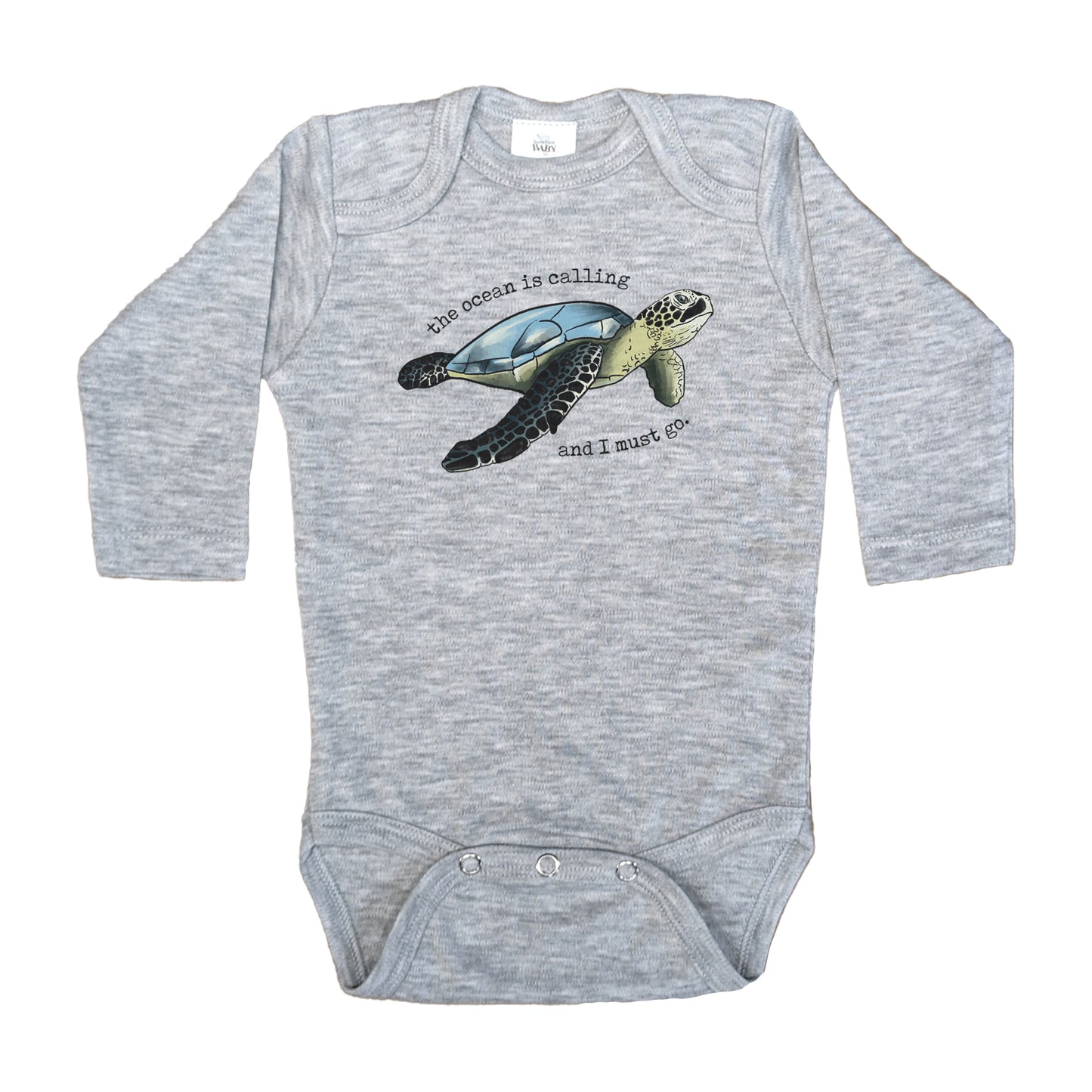 "The Ocean is calling" Sea Turtle Ocean Beach Grey Baby Body Suit