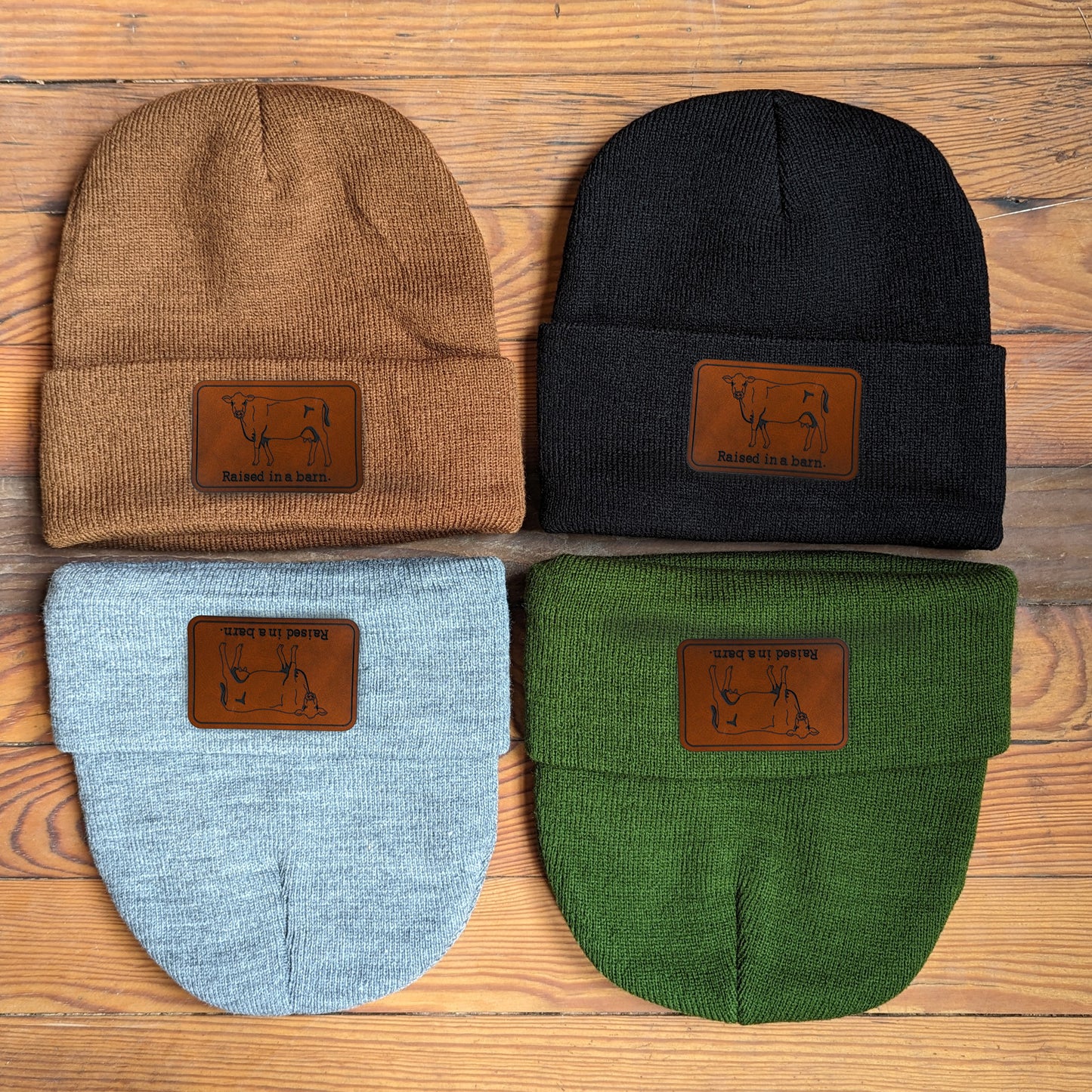 "Raised in a Barn" COW, Farm Life Country Kid Beanie | One Size Fits All | FOUR Color Options