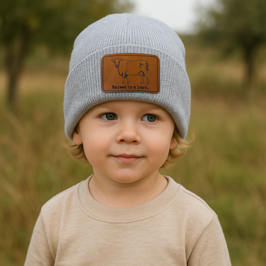 "Raised in a Barn" COW, Farm Life Country Kid Beanie Hat| FOUR Color Options