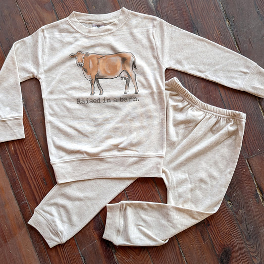 "Raised in a barn" Cow Farm Adventure Sleep 'n Play Set | Size 2T through XS | Includes Shirt & Joggers