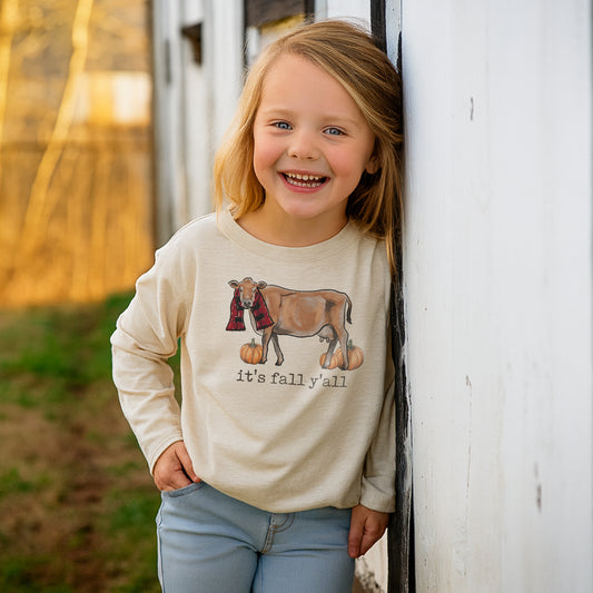 "It's fall y'all" Cow Long or Short Sleeve Shirt for Kids