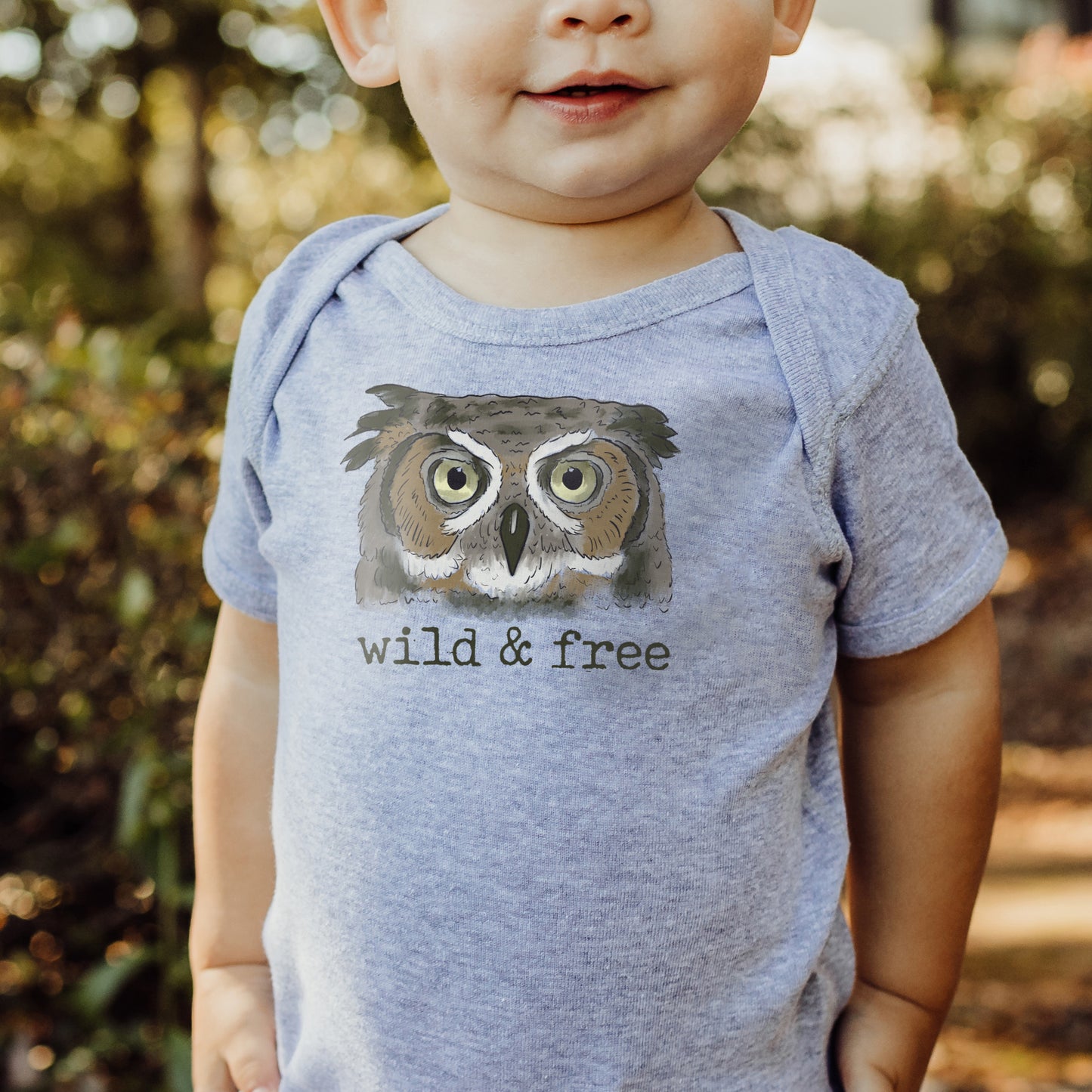 "Wild & Free" Grey Owl Body Suit for Little Explorers