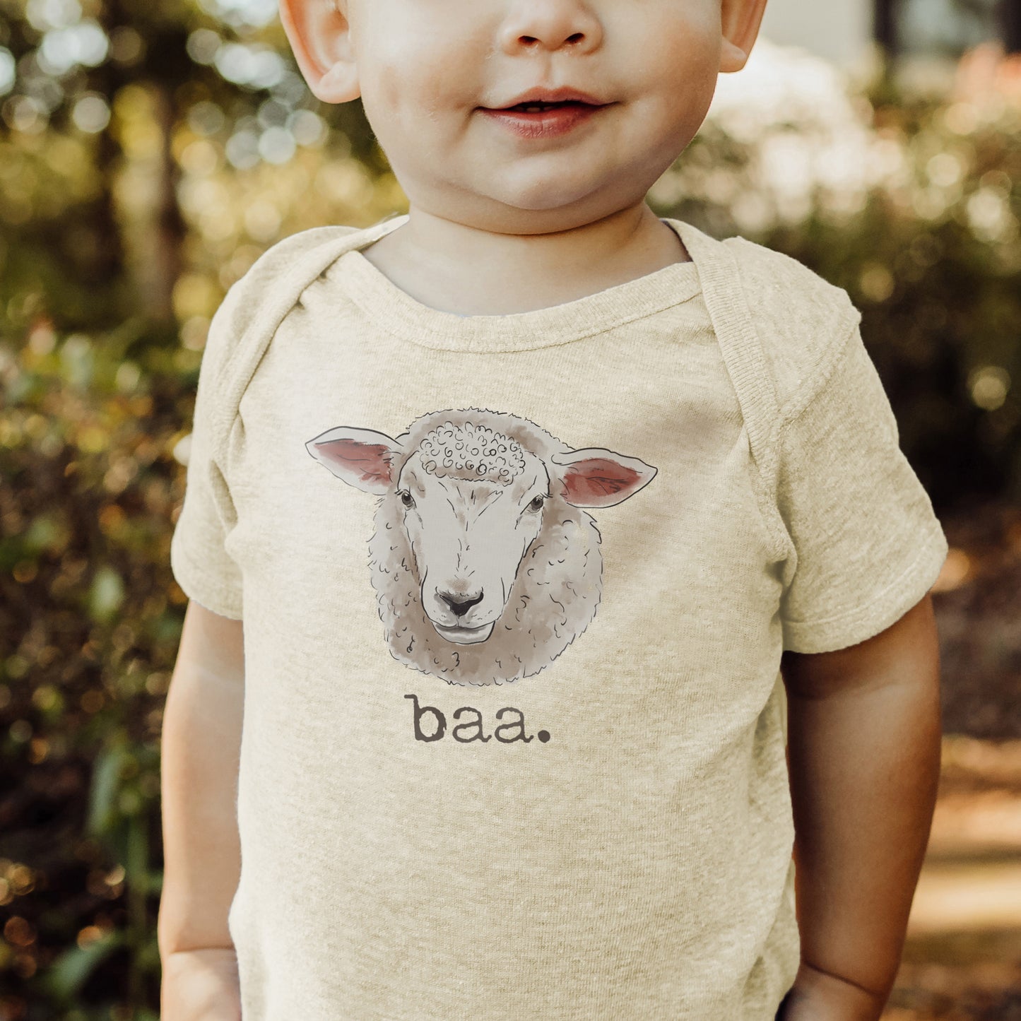 "Baa" Sheep Beige Baby Body Suit