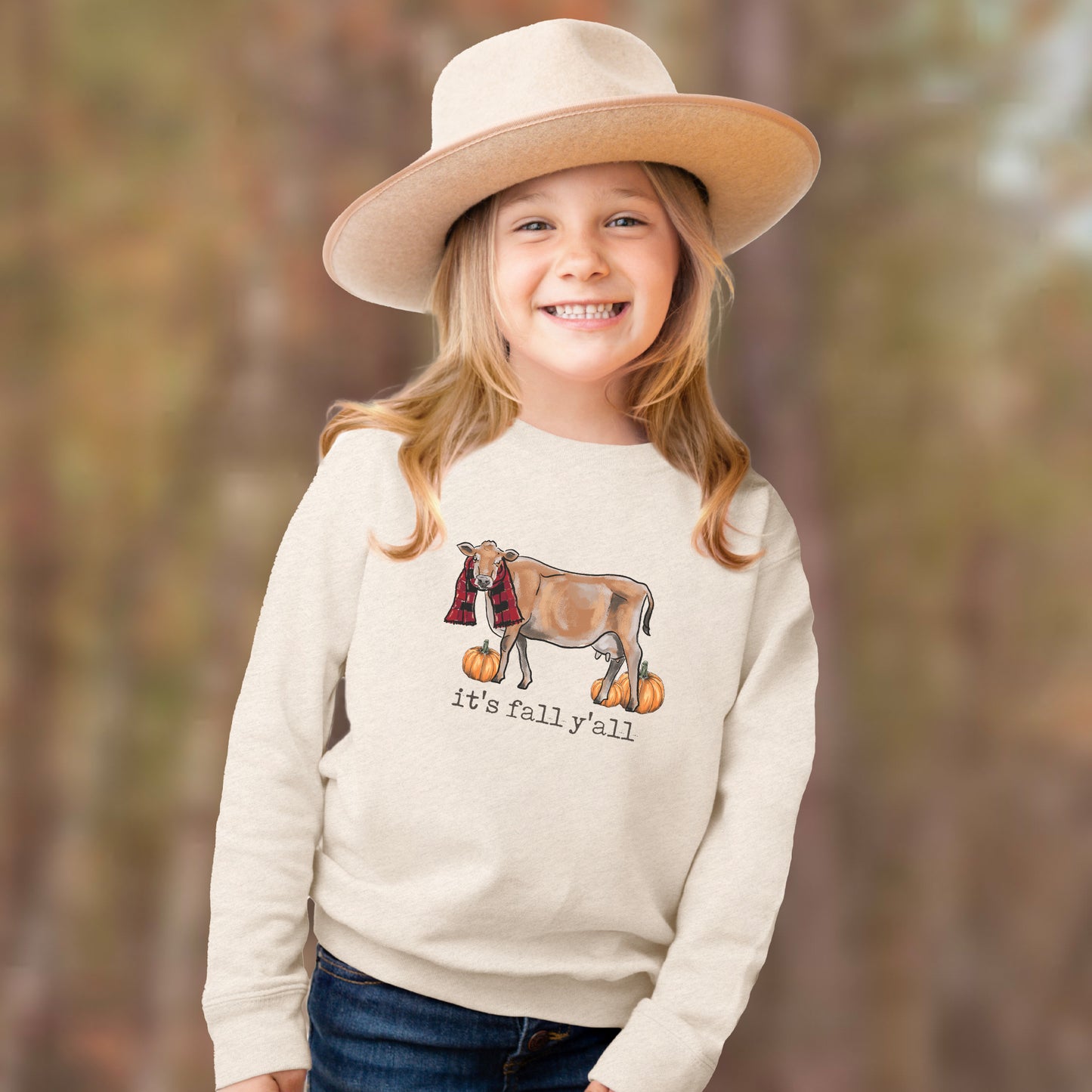 "It's fall y'all" Cow Long Sleeve Shirt for Toddlers and Youth