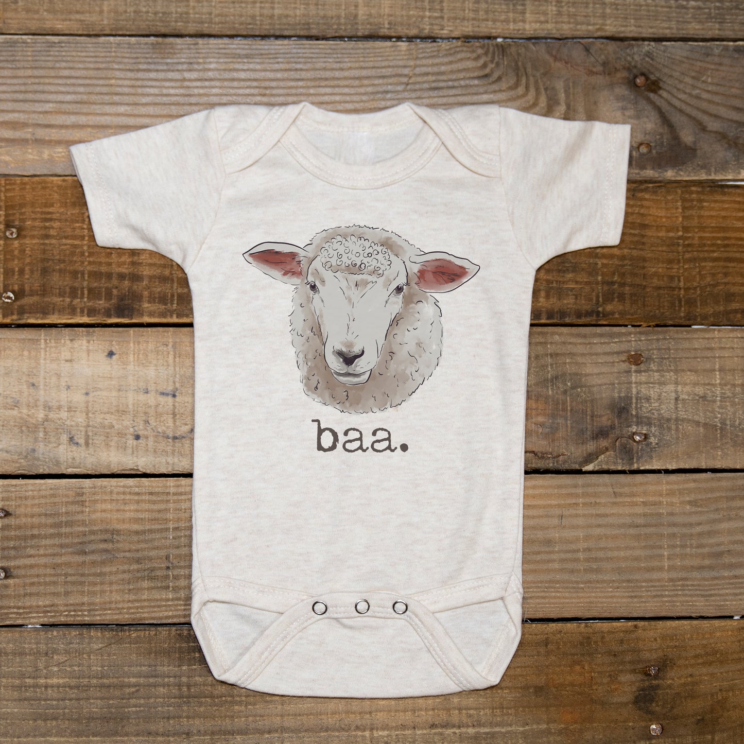 "Baa" Sheep Beige Baby Body Suit
