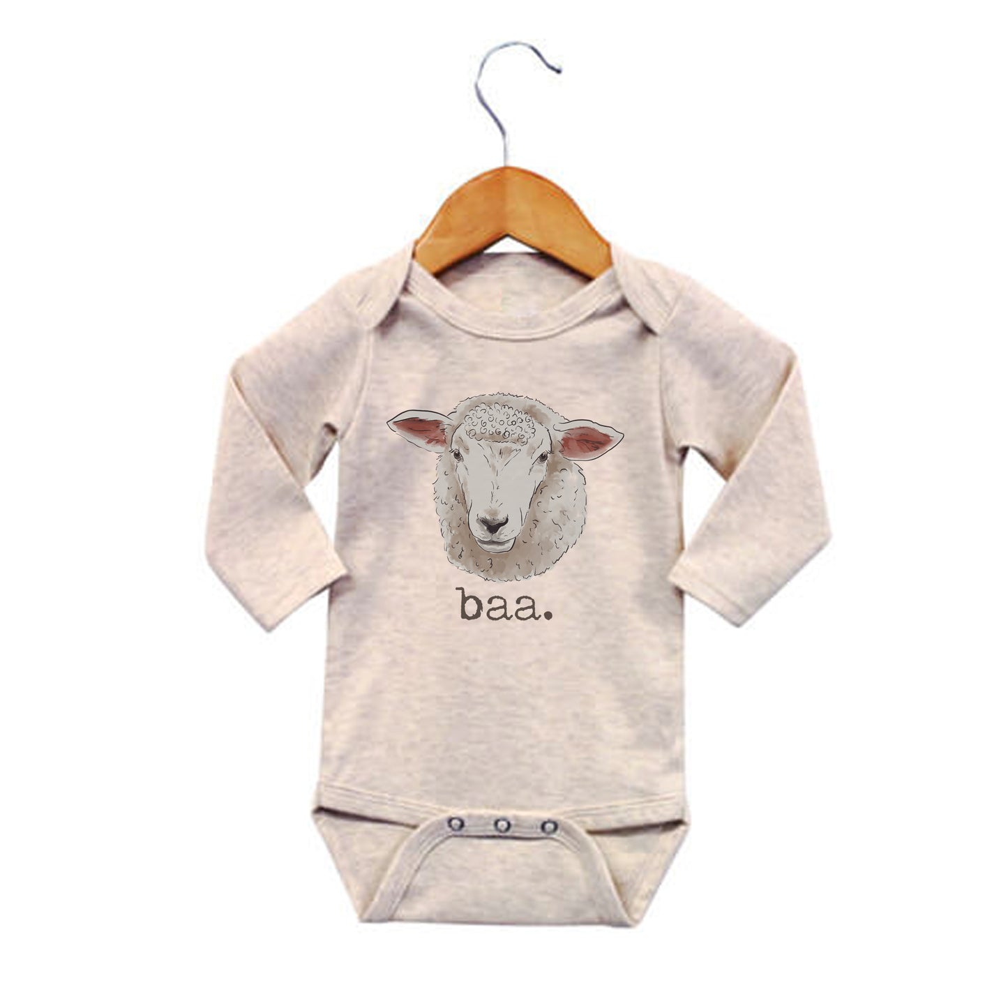 "Baa" Sheep Beige Baby Body Suit