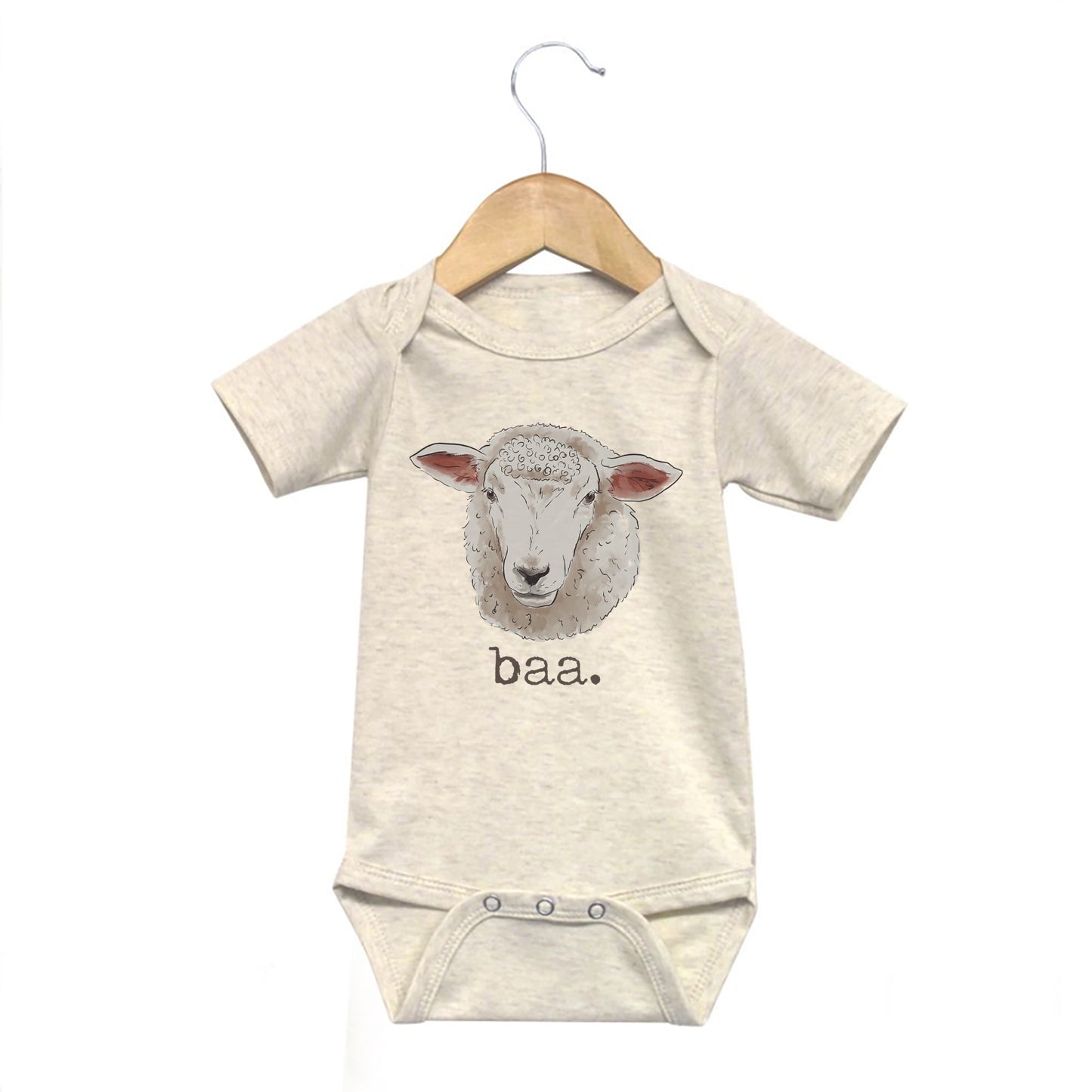 "Baa" Sheep Beige Baby Body Suit