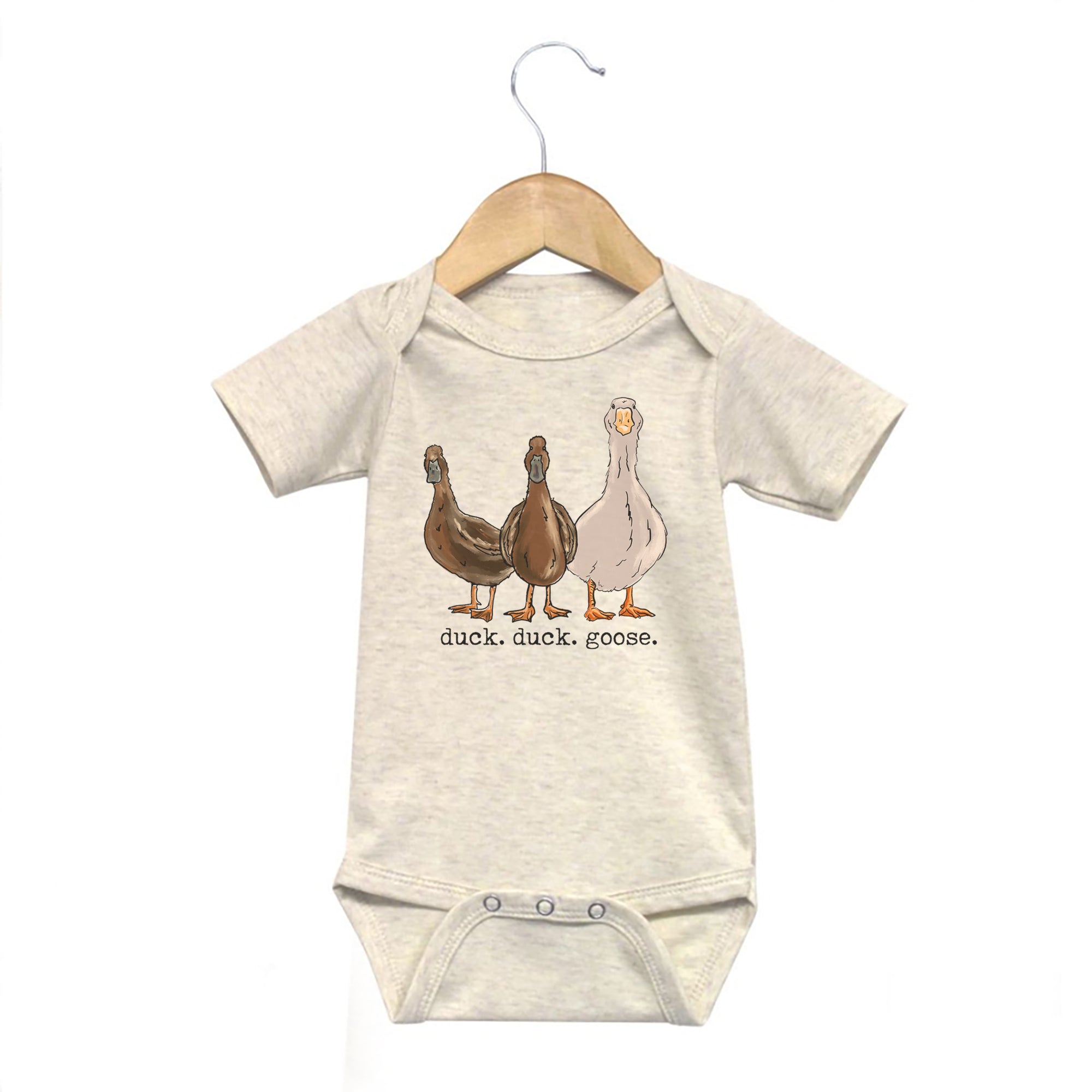 "duck. duck. goose" Beige Baby Body suit – Barefoot Baby