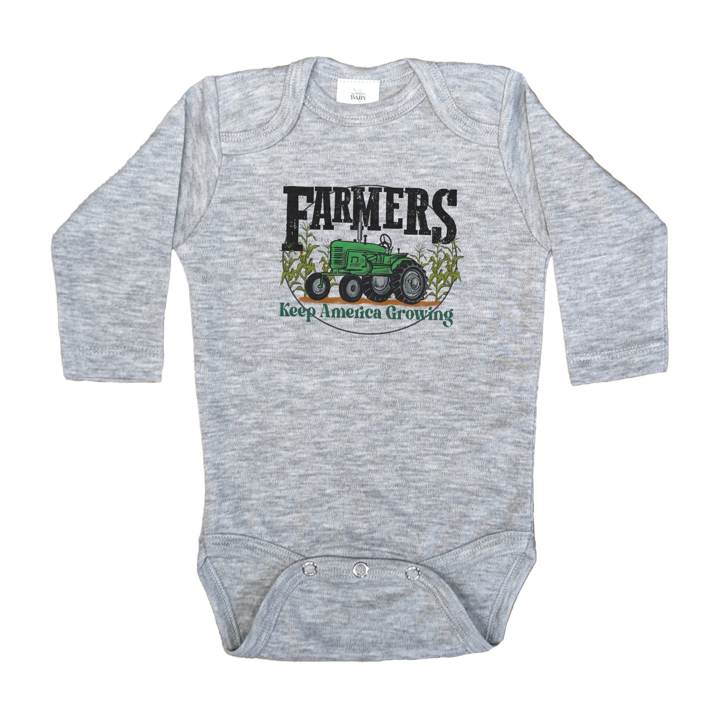 "Farmers keep America growing" Grey Farm baby Green tractor outfit