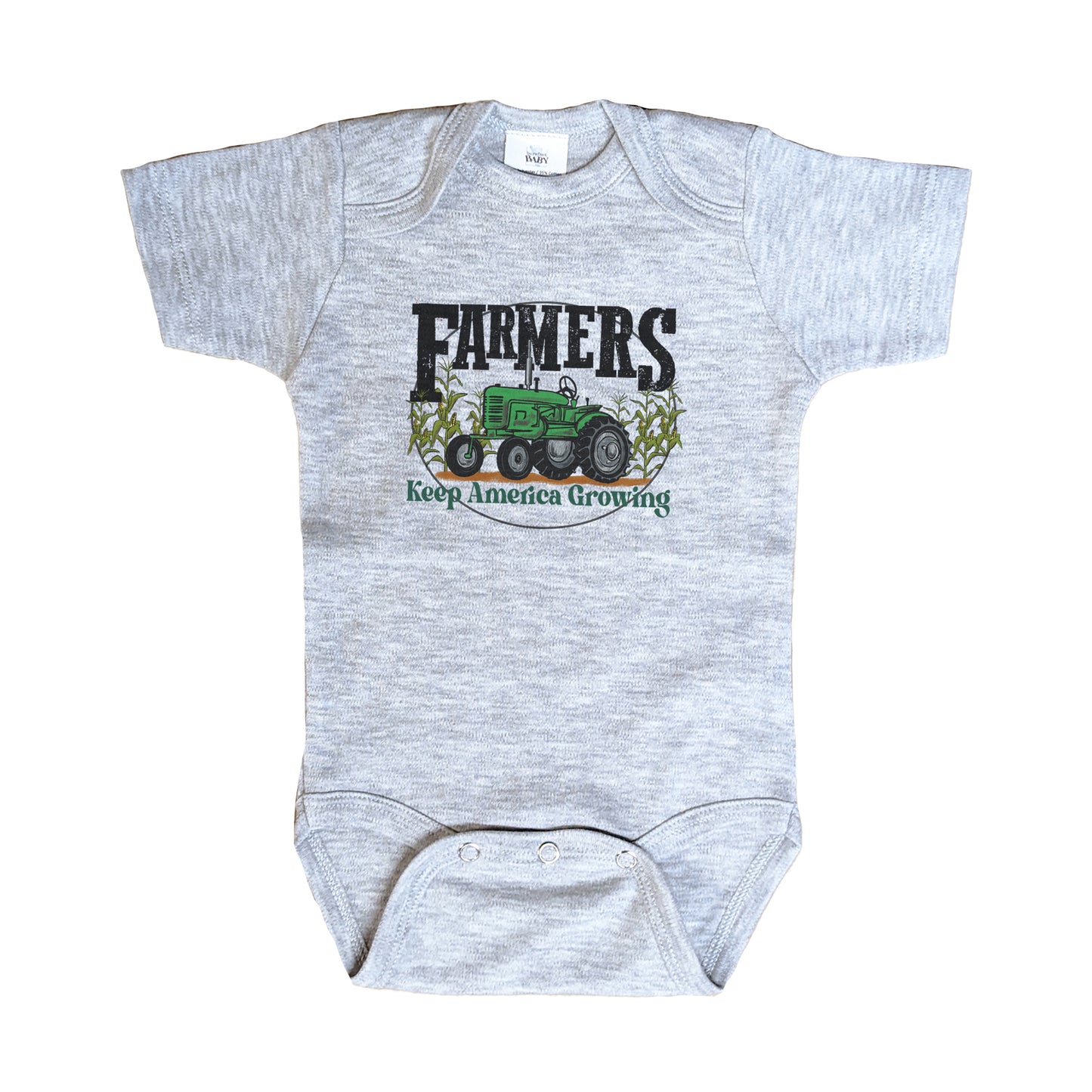 "Farmers keep America growing" Grey Farm baby Green tractor outfit