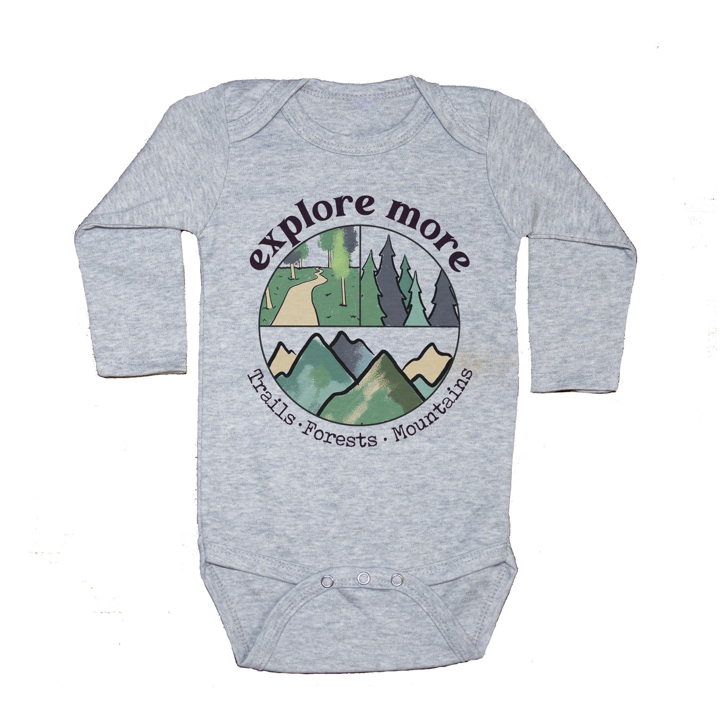 "Explore More" Grey Baby Body Suit