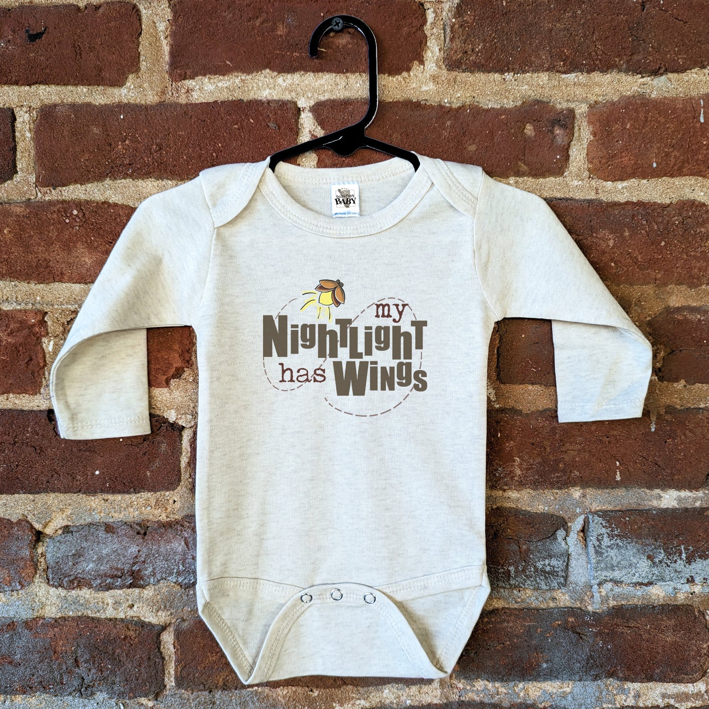 "My Nightlight has Wings" Beige Camping Baby Body Suit