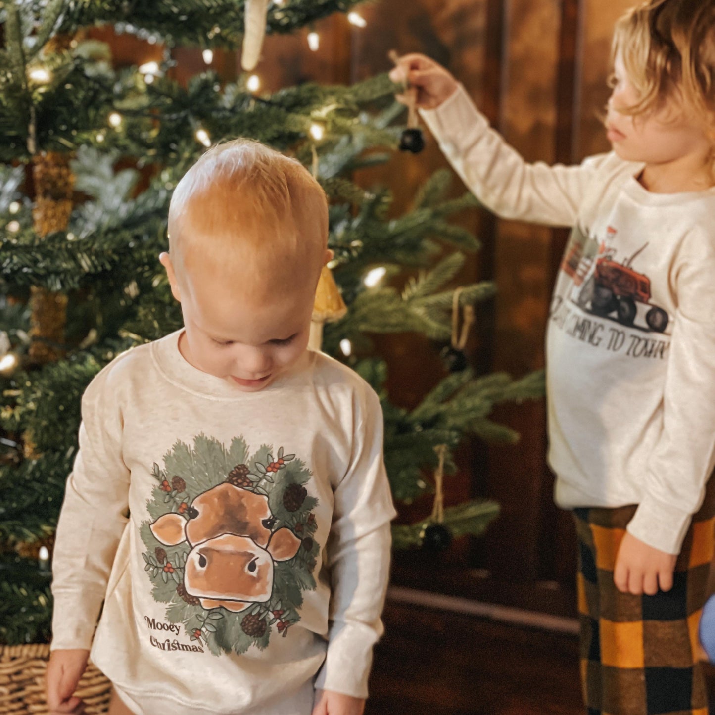 "Mooey Christmas" Country Western Cow Kid Long Sleeve tee