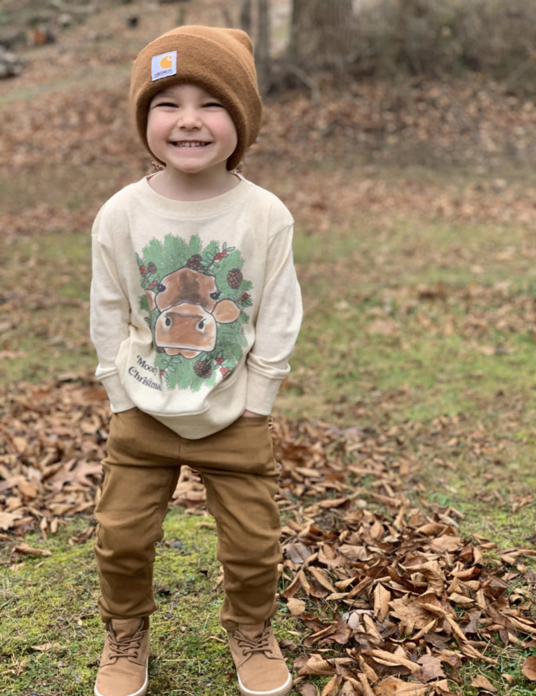 "Mooey Christmas" Country Western Cow Kid Long Sleeve tee