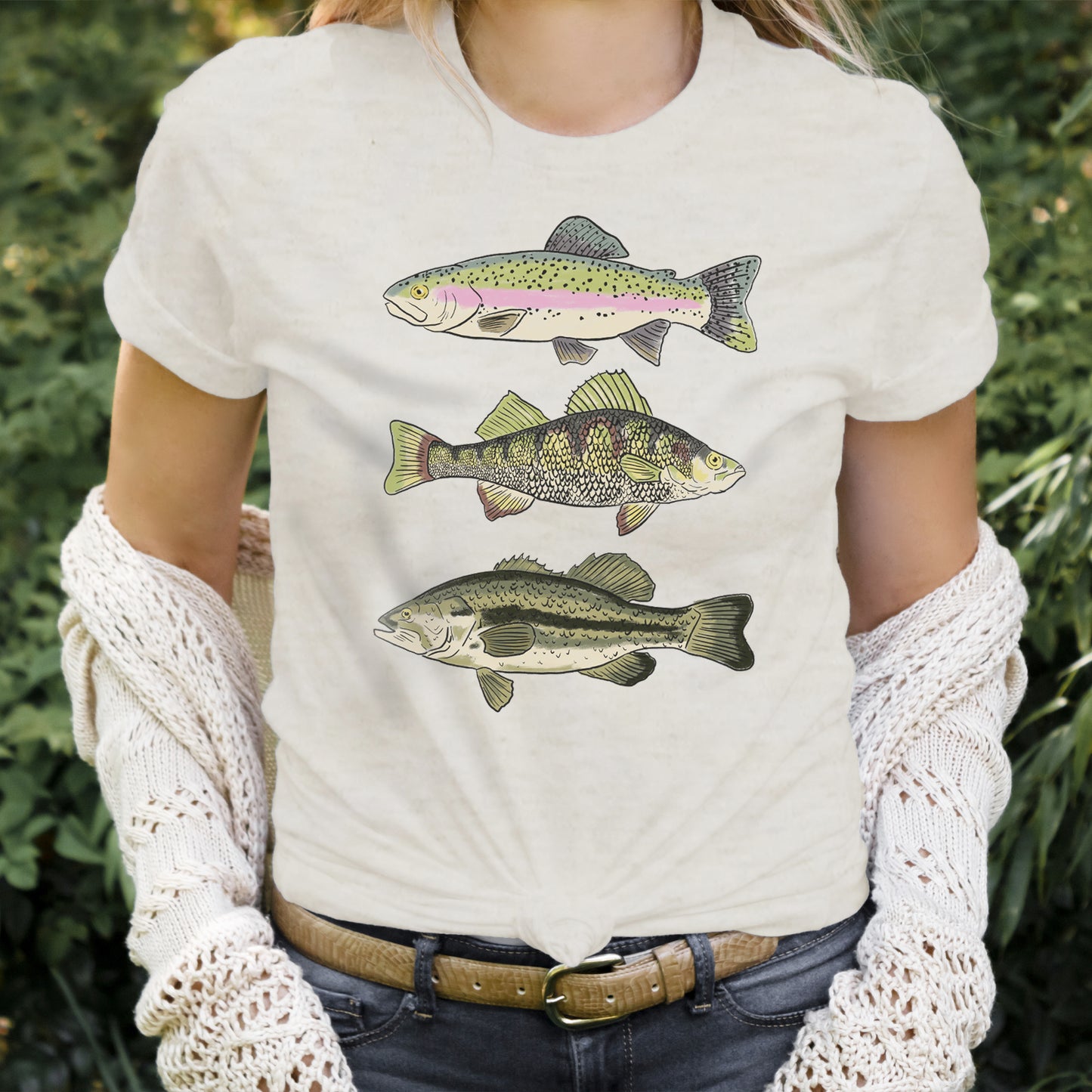 ADULT Three Fish Beige Outdoor Summer T-shirt