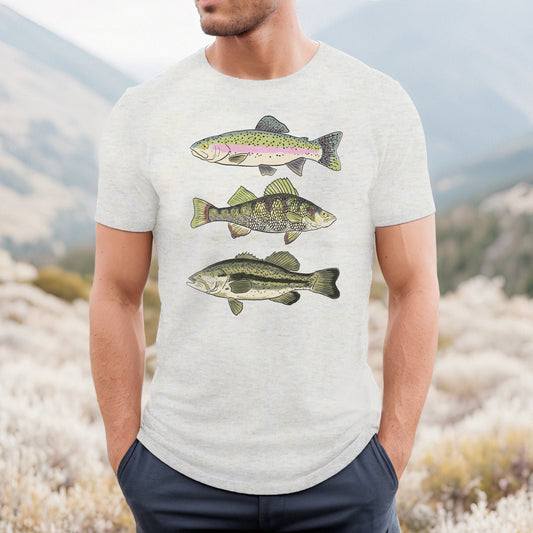 ADULT Three Fish Beige Outdoor Summer T-shirt