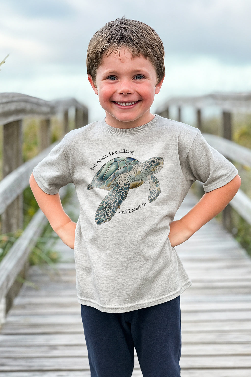 "The Ocean is Calling and I must Go" Grey Sea Turtle Tee