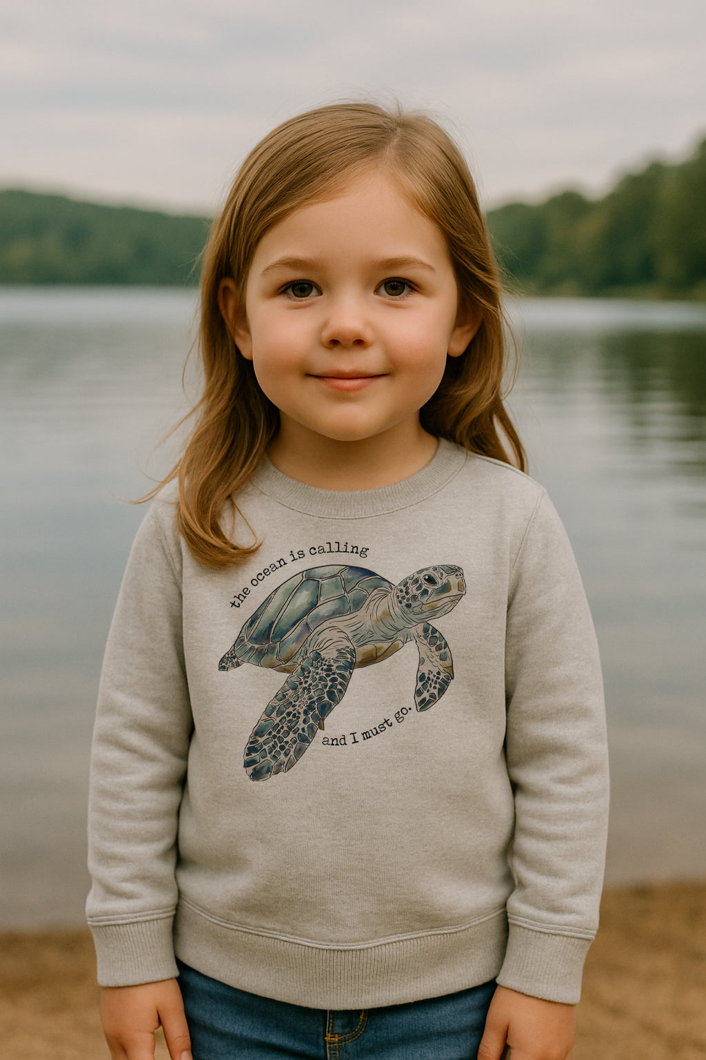"The Ocean is Calling and I must Go" Grey Sea Turtle Long Sleeve Tee