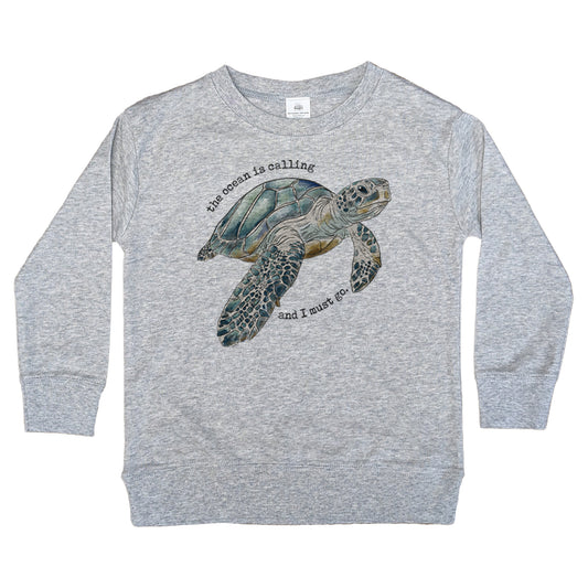 "The Ocean is Calling and I must Go" Grey Sea Turtle Long Sleeve Tee