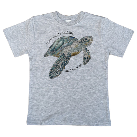 "The Ocean is Calling and I must Go" Grey Sea Turtle Tee