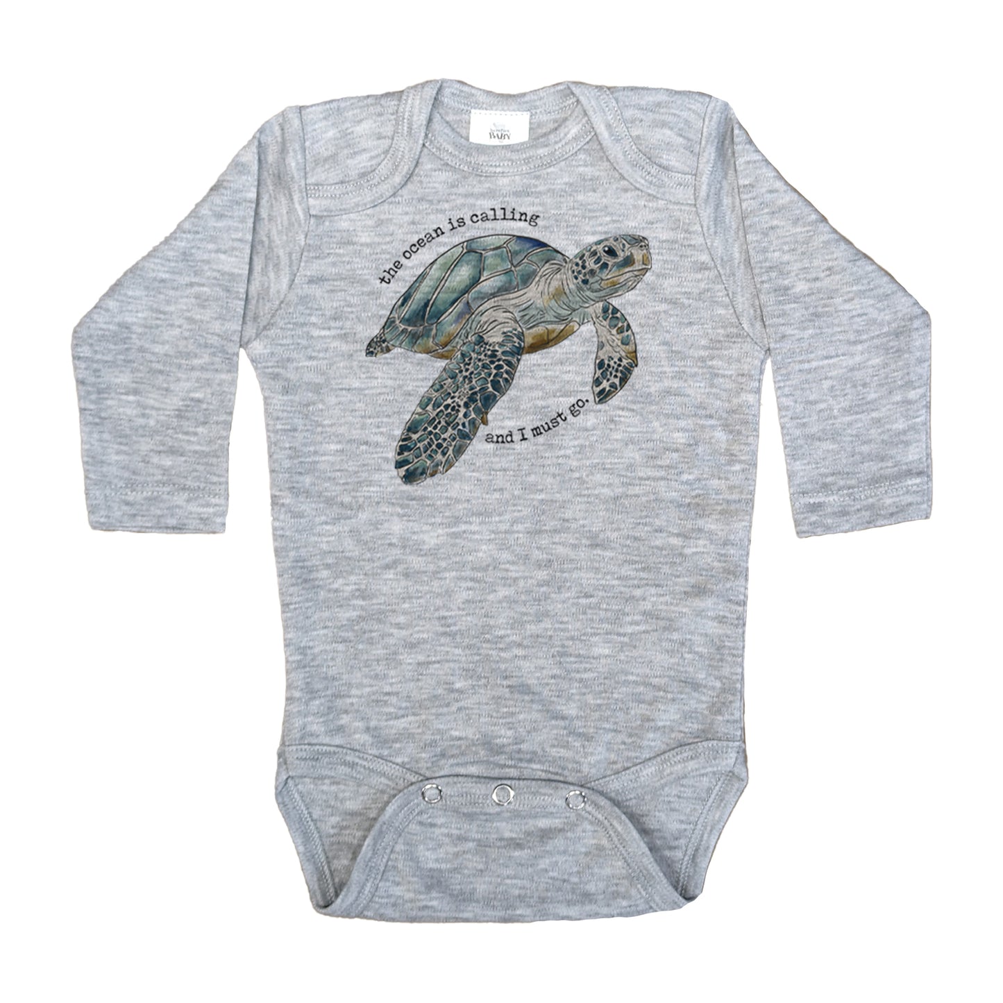 "The Ocean is calling" Sea Turtle Ocean Beach Grey Baby Body Suit