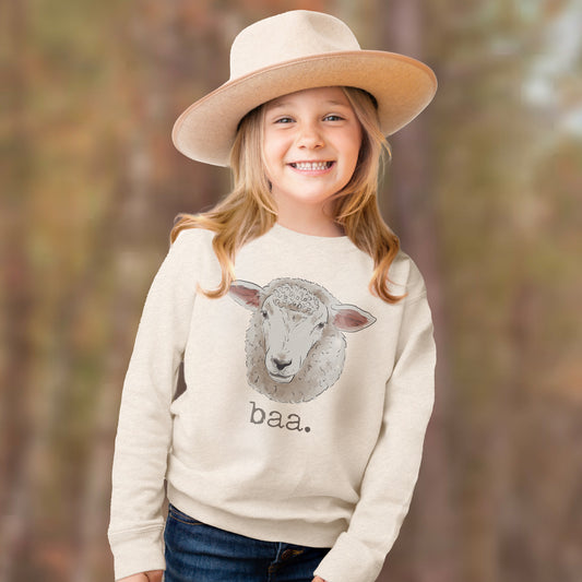 "baa" Sheep Beige Toddler/Youth Long Sleeve Shirt