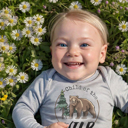 "Child of the wild" Bear Grey Baby Body Suit