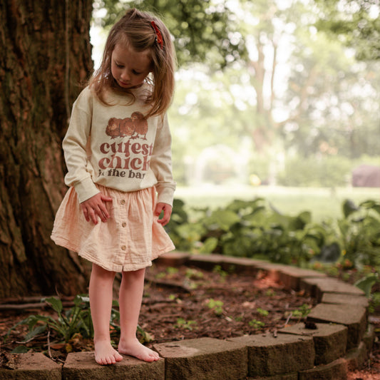 "Cutest Chick in the barn" Toddler Girl Beige Long Sleeve shirt