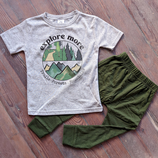 "Explore More" Mini Explorer Adventure Set for Ages 2T-5T Sleep 'n Play Set | Size 2T through 5T | Includes Long Sleeve Shirt & Joggers
