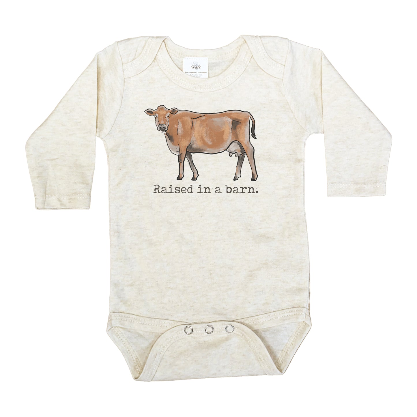 "Raised in a barn" Cow Baby Body Suit