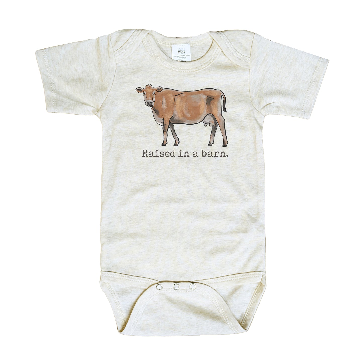 "Raised in a barn" Cow Baby Body Suit