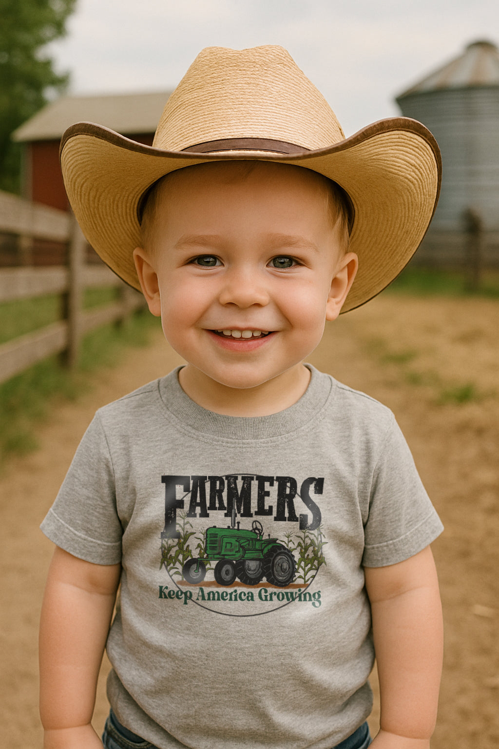 "Farmers keep America growing" Green Tractor Kid Long Sleeve