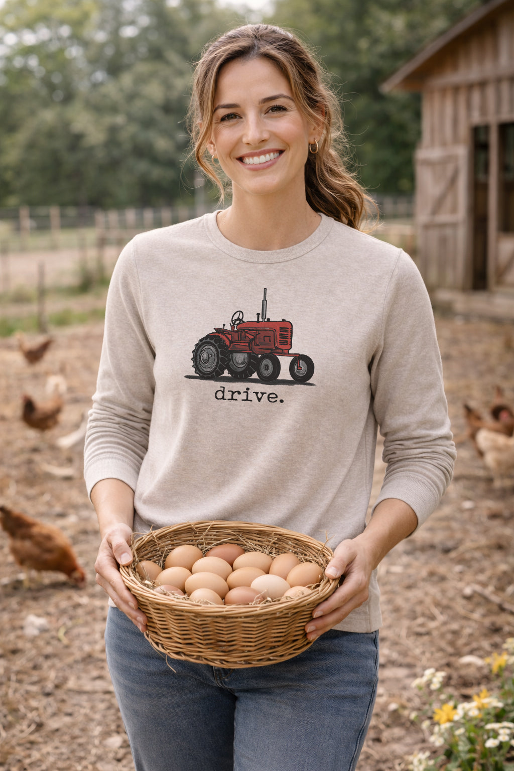 Adult "drive" Red Tractor Short or Long Sleeve Shirt