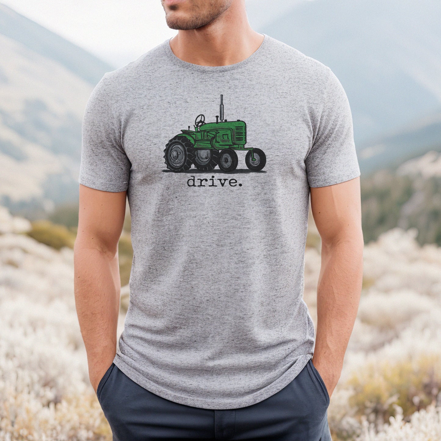 ADULT "drive" Green Tractor T-shirt