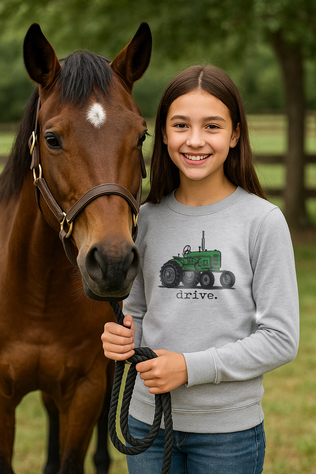 "Drive" Green Tractor Toddler/Youth Long Sleeve shirt