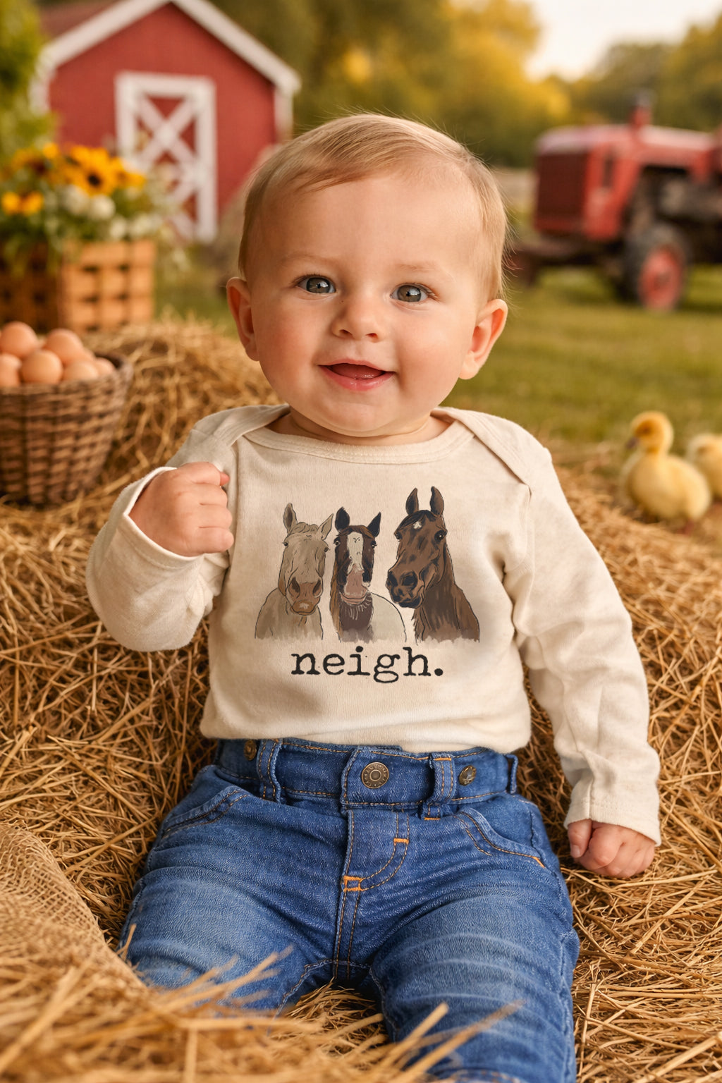"Neigh" Three Horse Baby Body Suit