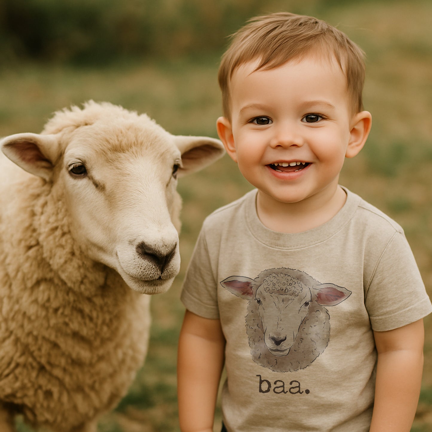 "baa" Sheep Beige Toddler/Youth Long Sleeve Shirt