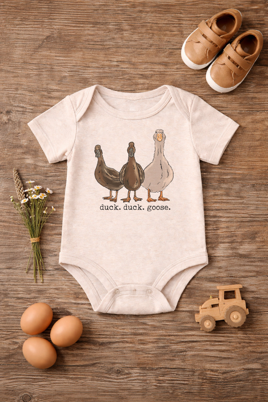 "duck. duck. goose" Beige Baby Body suit