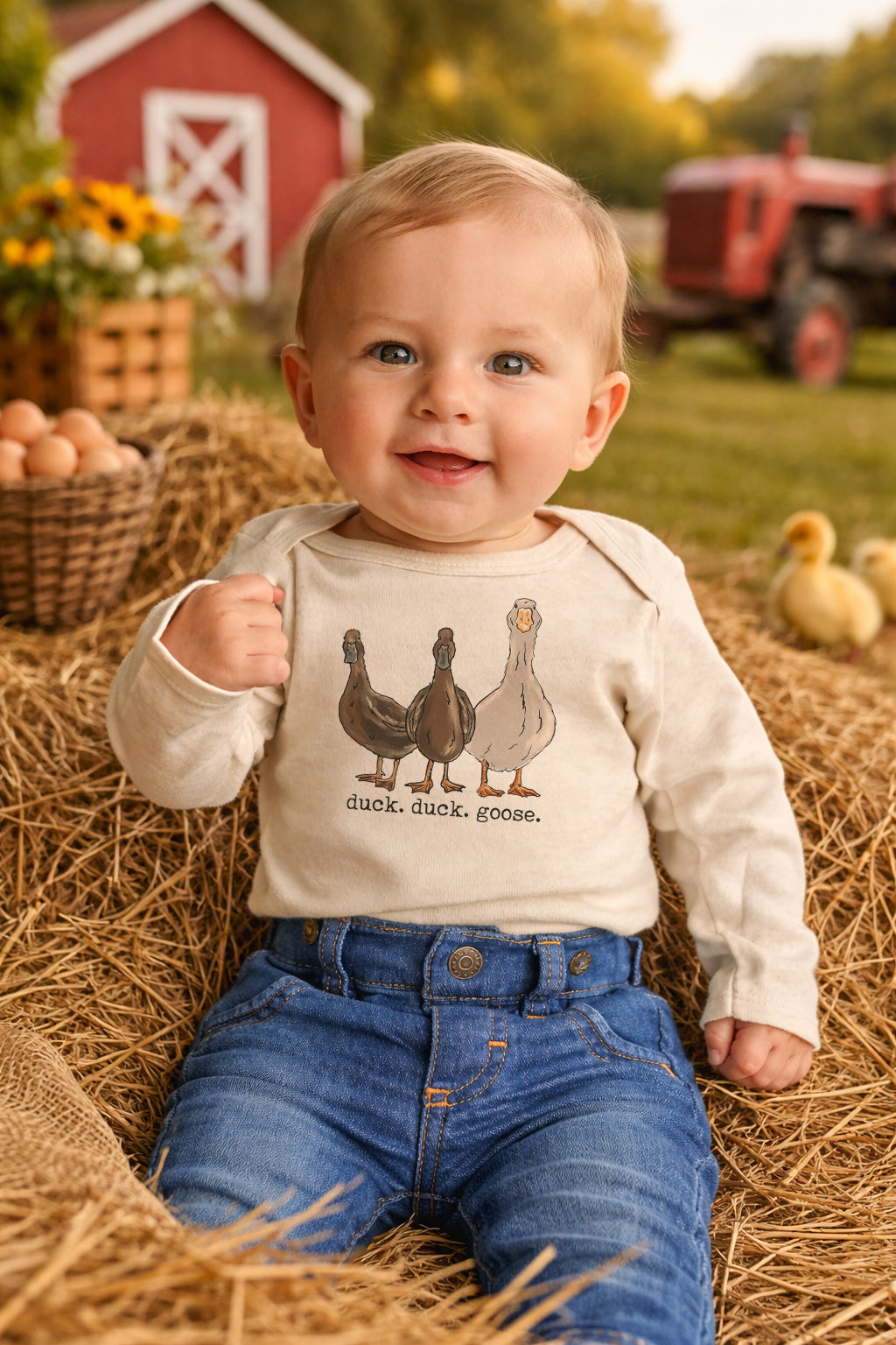"duck. duck. goose" Beige Baby Body suit