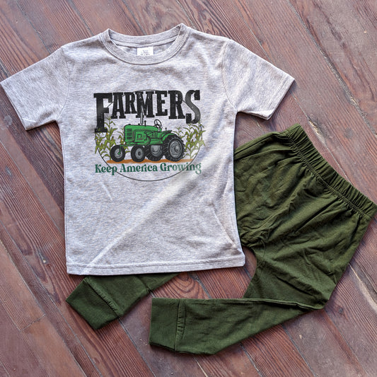 Growing Farmers Green Set for Country Kids Sleep 'n Play Set | Size 2T through 5T | Includes Shirt & Joggers