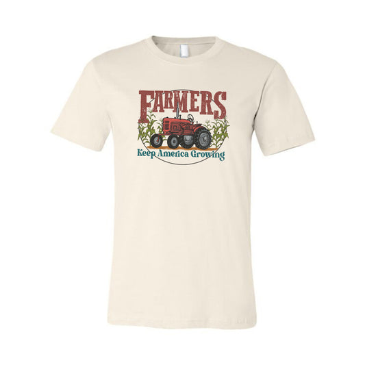 ADULT "Farmers Keep America Growing" Beige T-shirt with Red Tractor